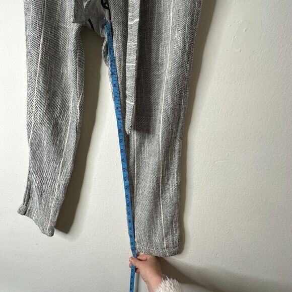 Free People Casual Cream & Black Tweed Stripe Crop Trouser Pants Tie Belt 2 - Picture 11 of 12